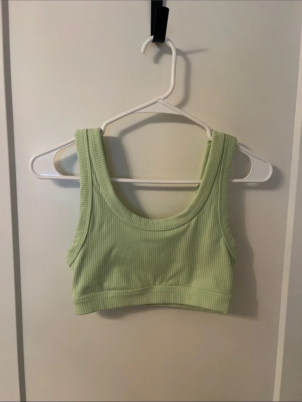 2 ALO Yoga Neon Green, black and white Ribbed Scoop-Back Wellness Sports Bras